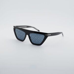 Hugo BOSS 1609/S 0807 MD Sunglasses Black Geometric Frame, Blue Monogram Lenses